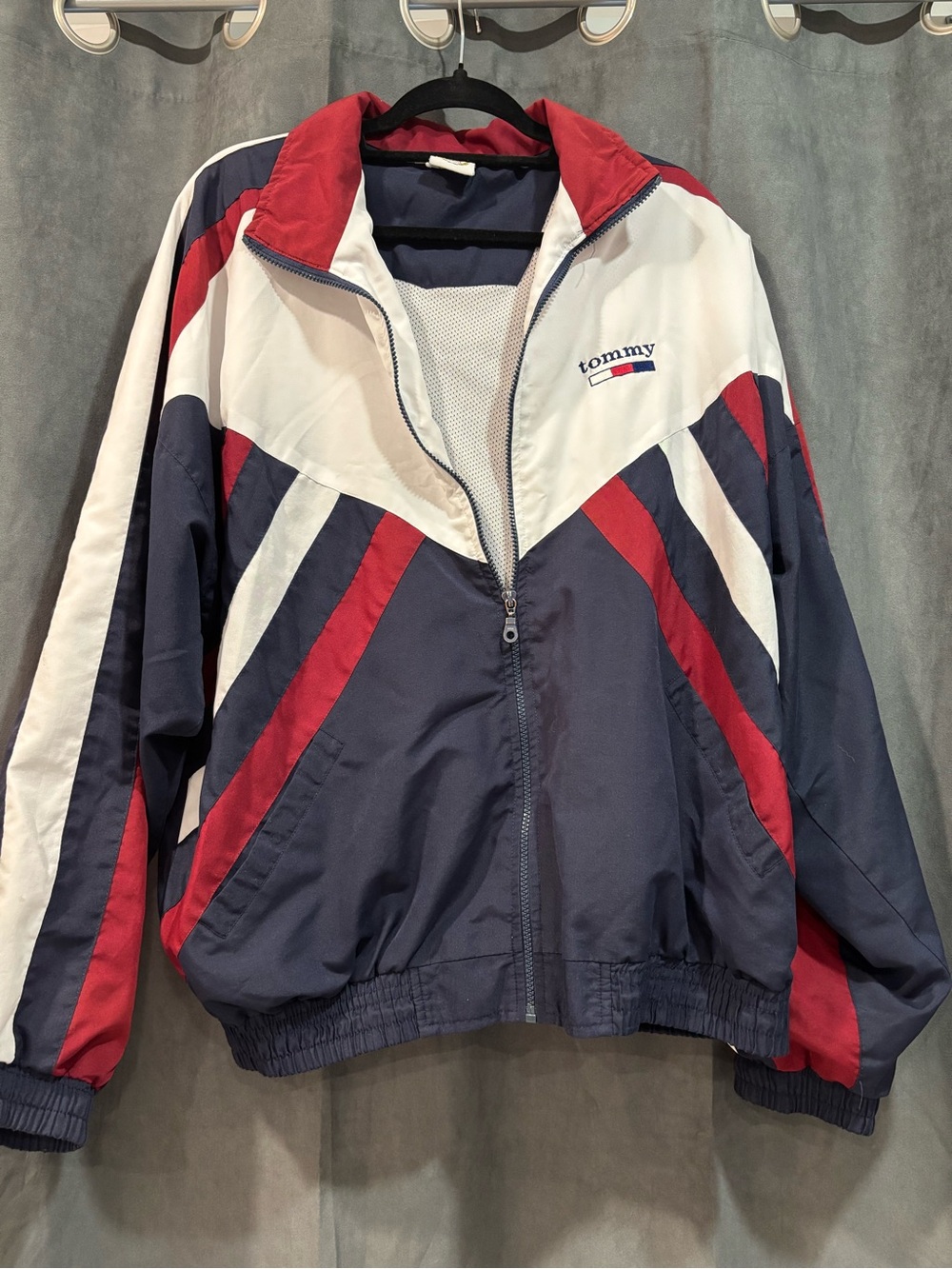 Vintage Tommy inspired JR Sportswear Navy White Red Colorblock Windbreaker
